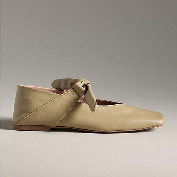 Vicenza Bow Mary Jane Flats in Olive (Anthropologie)